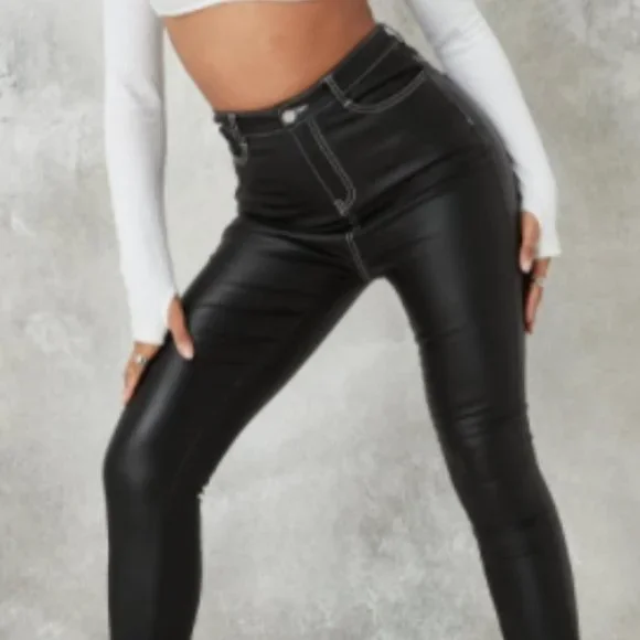 Missguided Jeans Missguided Coated Contrast Stitch Split Hem